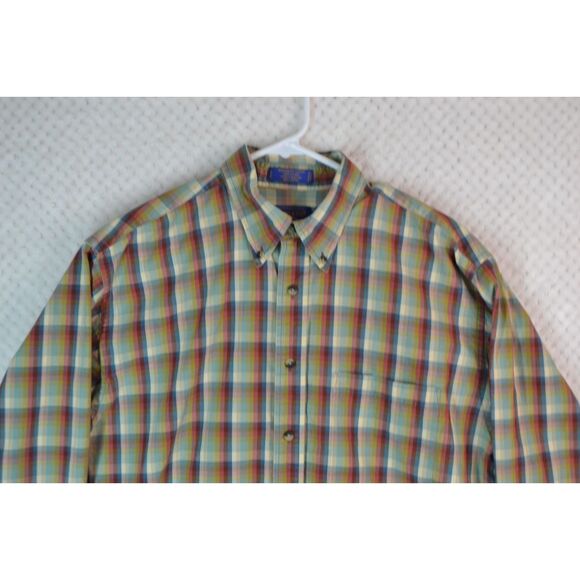 Pendleton Men's Large Green Plaid Long Sleeve Lightweight Button Down Shirt - Picture 2 of 12